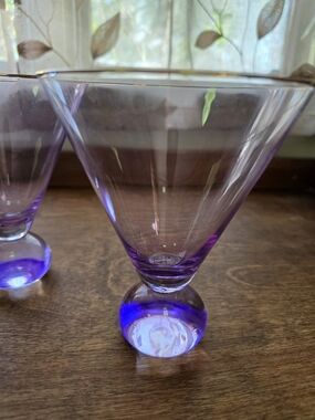 Vintage Purple Stemmed Cocktail Glass with Gold Rim Set Of 3